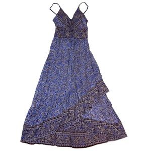 Angie Brown Blue Maxi Floral Sundress Festival NWT Ladies Small Boho Ruffle